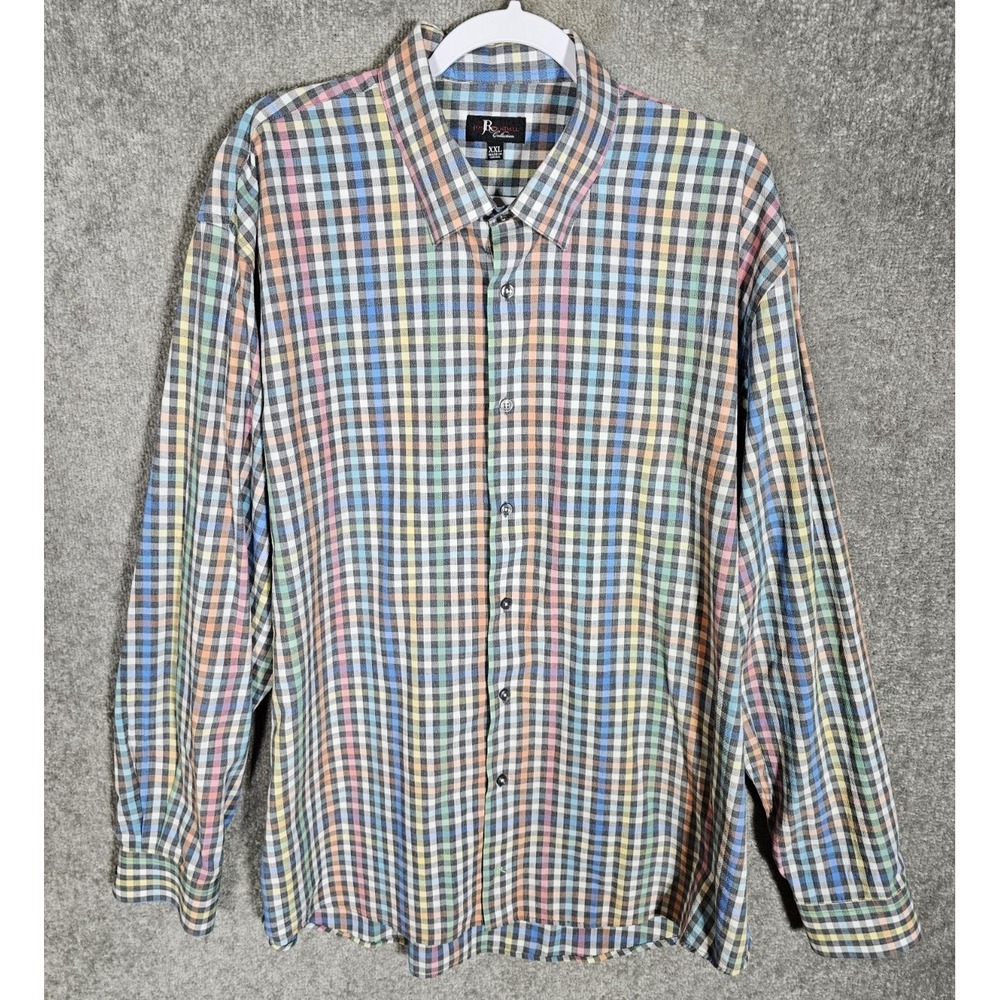 Jon Randall Collection Rainbow Gingham Button Down Shirt Mens Sz XXL Long Sleeve